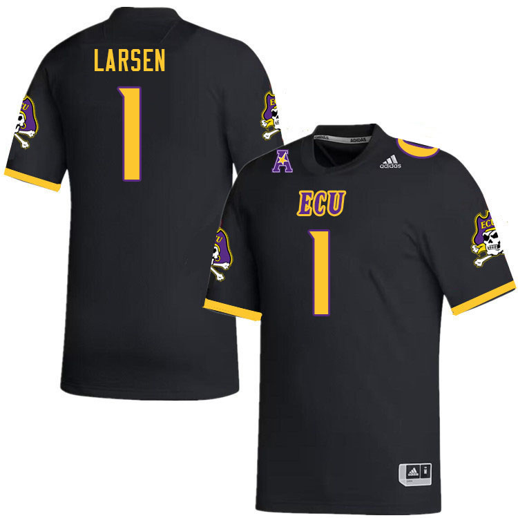 Men #1 Luke Larsen ECU Pirates College Football Jerseys Stitched-Black